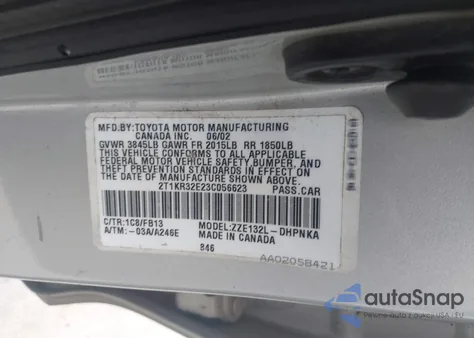 2003 Toyota Matrix Xr from USA, damaged, VIN 2T1KR32E23C056623